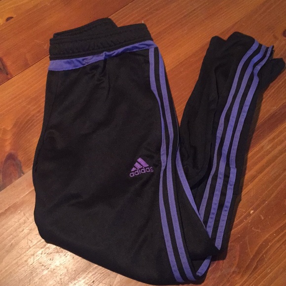 black and purple adidas pants